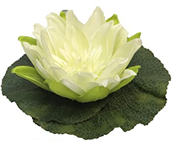 mucplants Künstliche Lotusblume Seerose Creme/Weiß Schwimmend 18cm Kunstblumen Teich Deko