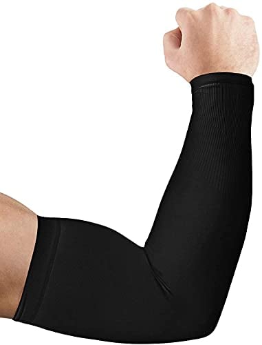 Ruiuzioong - Manicotti da braccio per uomo e donna, protezione solare per tatuaggi, compressione UPF 50, per basket, corsa (1 paio nero)