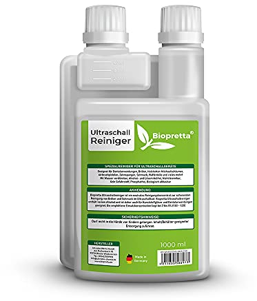 Biopretta Ultraschallreiniger Konzentrat mit Dosierhilfe für Brillen, Schmuck, Dental usw. 1 Liter, 1000 ml