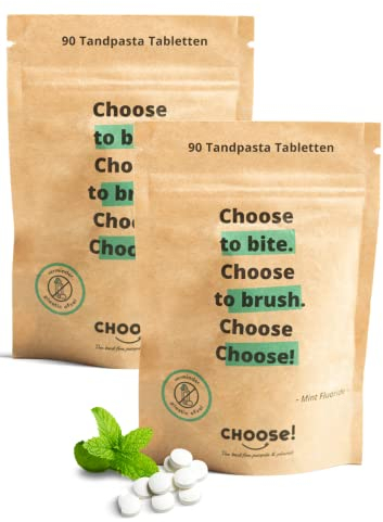 CHOOSE Zahnputztabletten – Family Box 180 Tabs | Tabletten von natürliche Zahnpasta 3 Monate Vorrat | Plastikfrei Zähneputzen, vegan und umweltfreundlich | Nachhaltige Zahnpasta Tabletten mit Flurid