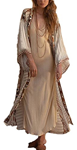 Bsubseach Copricostume da Bagno con Stampa Geometrica Oro da Donna per Costumi da Bagno Kimono da Spiaggia a Maniche Lunghe Cardigan Estivo