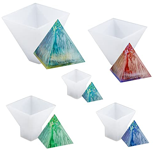 WANDIC Moldes de Fundición de Silicona - 5 Unidades de 5 Tamaños Pirámide para Resina, Epoxi y Cristal - para Manualidades, Decoración Artística y del Hogar