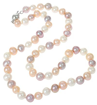 Treasure Bay Collana da donna con perle d'acqua dolce naturali da 7 mm, 46 cm, colore a scelta bianco/rosa/nero/grigio/viola/multicolore, Perla, Perla
