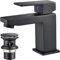 Luckyhome Basin Mixer Tap with Pop up Waste,Washroom Square Single Lever Chrome Brass Mixer Tap（Black）