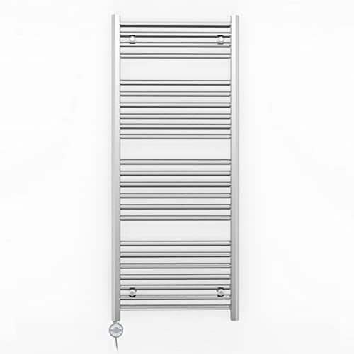 Myhomeware 550mm Wide Chrome Electric Bathroom Heated Towel Rail Thermostatic Warmer Radiator Precise Control (550 x 1200 mm (BTU: 1448))