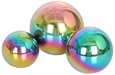 Operitacx 3st Gartenreflektor Gartenkugeln Glänzender Regenbogen Edelstahlverkleidung Blicken Dekorative Außendekoration Kugeln Aus Edelstahl Türdekoration Hohl Rostfreier Stahl Ball