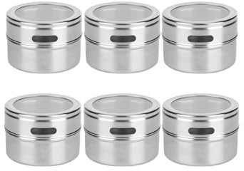 6 Stück Edelstahl-Gewürzstreuer, tragbare magnetische Gewürzdosen, Camping-Gewürzbehälter, Metall-Gewürzgläser, Gewürzdosen Gewürzgläser Gewürz Glas Set mit durchsichtigem Deckel