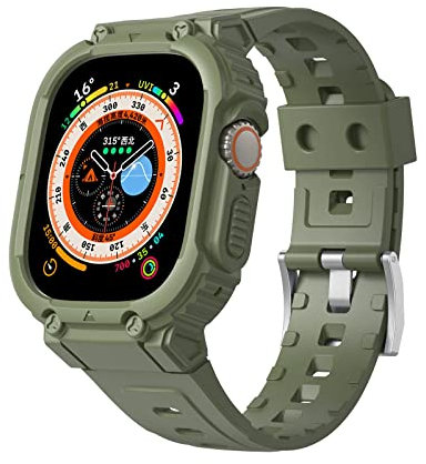 VeveXiao Funda con correa compatible con Apple Watch Ultra de 49mm con funda, funda protectora resistente con correas para iWatch Ultra de 49mm para hombre y mujer (49mm, verde)