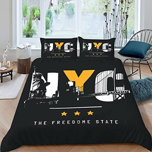 SUBIKA Parure de Lit 140x200 Enfant New York Housse de Couette 3D Hypoallergique en Microfibre Fermeture Éclairet 2 Taies d'oreiller Architecture Paysage Manhattan Bedding Convient à Garcon Fille