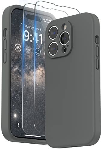SURPHY Compatible with iPhone 14 Pro Case with Screen Protector, Liquid Silicone Protection for Each Lens Shockproof Thickened Rubber for iPhone 14 Pro 6.1 inch 2022, Space Gray