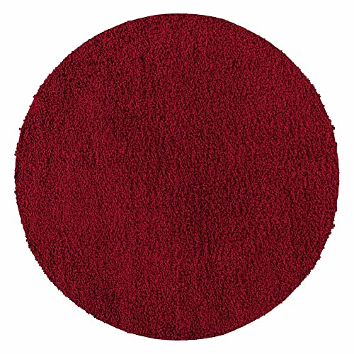 Carpetsale24 Teppich Wohnzimmer Shaggy Flokati Einfarbig Design 120 cm Rund Rot - Hochflor Teppich Schlafzimmer Pflegeleicht und Super Weich - Flauschiger Teppich Langflor 50 mm Florhöhe Runder