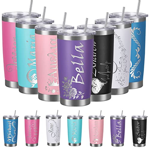 Hodmec Bicchieri personalizzati con coperchio e cannuccia personalizzati isolati con nome personalizzato in acciaio inox tazze da caffè regali per uomini e donne (20 once, viola)