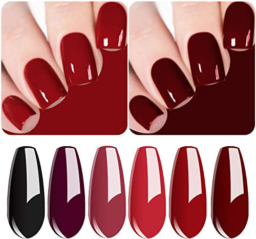 Vishine Classic Red Gel Nail Polish Set, Dark Red Burgundy Black Purple Gel Polish Kit Soak Off UV Nail Lamp LED Gel Nail Kits for Nail Art Design Home DIY Manicure Nail Salon Varnish 8ml