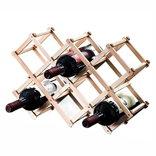 Botellero Vino Vinoteca Tenedor de vino de madera plegable, talladora de botella de pie libre de botellas de almacenamiento de vino rústico, decoración de decoración, 10 ranura Botellero Vino Nevera (