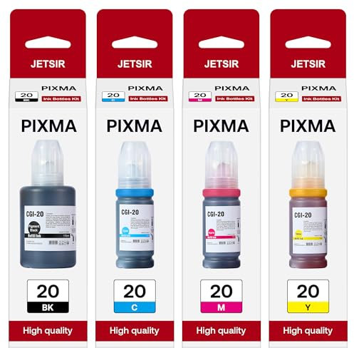 GI-20 GI20 Refill Ink Bottles Kit Compatible for Canon PIXMA G6020 G7020 G5020 MegaTank Printers, 4-Pack (170ML GI-20 Black, 70ML GI20 Color)