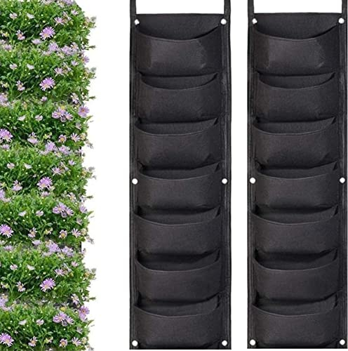 MASINIES Paquete de 2 bolsas de pared verticales para plantar macetas de pared, bolsas de cultivo colgantes para jardín, decoración del hogar (7 bolsillos)