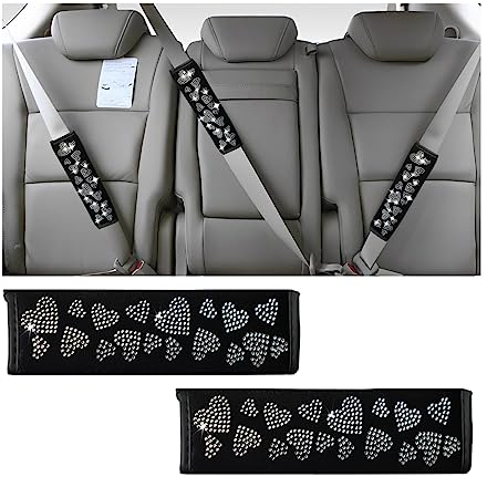JNNJ 2er Pack Sicherheitsgurt Abdeckung für Frauen, Strass Kristall Glitzer Sicherheitsgurt Leder Schulterpolster, Auto Dekor Zubehö, für Frauen & Männer(Schwarz)