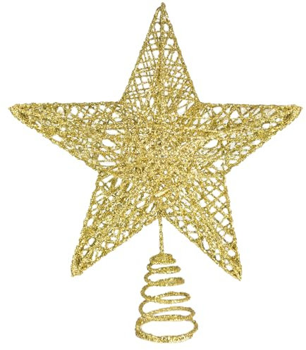 No-Hell 23CM Christmas Tree Topper- Christmas Tree Star for Xmas Decorations- 3D Glitter Gold Star Christmas Tree Topper- Star Tree Topper for Christmas Tree, Outdoor Indoor Party