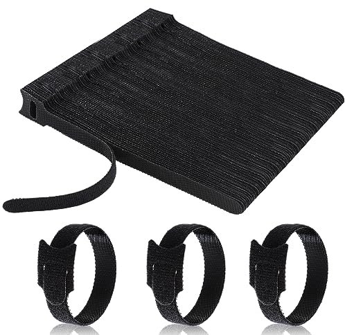 Geepen Lot de 100 Sangles de Câbles électriques Réglables, Attaches de Câble Management Réutilisables pour Bureau, Maison, Ranger et Organiser Câbles (150mmx12mm) Noir