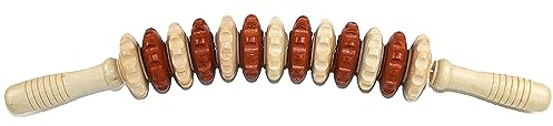 Massageroller Holz,Massageroller Holz RüCken MassagegeräT mit Griff,Massage Roller, 2 Farben 13 Runden Roller MassagegeräT Massagerolle Körper Roller für Nacken,Beine,RüCken,KöRper