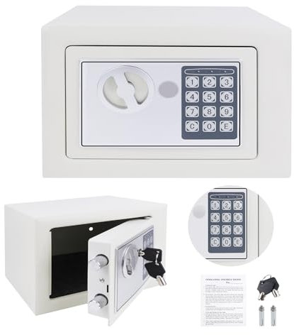 Safebox for Home, High Security Safe, Electronic Safe 4.6L Small Home Office Digital Safe with Digital Keypad and 2 Keys, Wall Floor Mounted Steel Lock Box, 23 X 17 X 17 CM, White