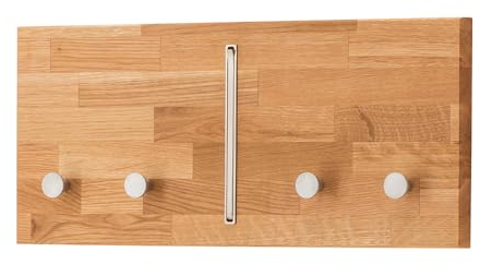 Lomadox Massivholz Eiche Garderobenpaneel Wandgarderobe Garderobenleiste Kleiderhakenleiste 4 Kleiderhaken Metall 1 Klapphaken 50x22x2,5 cm