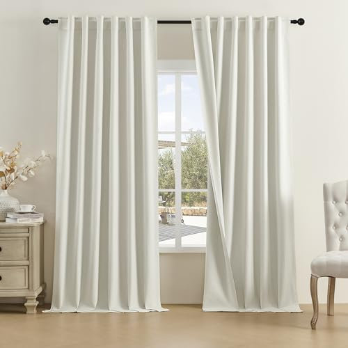 DUALIFE Verdunkelungsvorhänge aus natürlichem Leinen, 330 cm, Länge für Flur, Decke, Rücken, Schlaufen, Taschen, Plissee-Vorhänge für Terrasse, Glasschiebetür, B 50 x L 132, 2 Paneele, natürliche