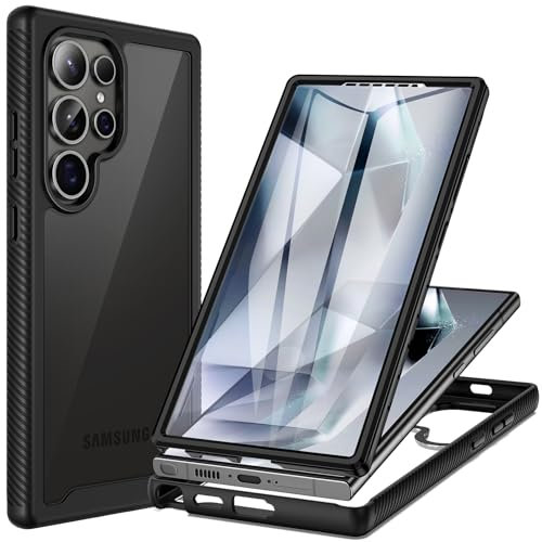 Seacosmo for Samsung S24 Ultra Full Body Shockproof Protection Armour Case [with Screen Protector], Compatible with Fingerprint Sensor, Slim Fit Bumper Phone Cover - Black
