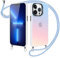 Xylota Handykette für iPhone 13 Pro Max 6.7 '' Hülle mit Band, Bunt Matt Silikon Handyhülle Bumper Case mit Kette Kordel Schlüsselband, Stoßfeste Schutzhülle für iPhone 13 Pro Max zum Umhängen, Blau
