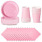 Daover 72pcs Pink Party Tableware Set, Pink Paper Plates, Cups and Napkins - Perfect for Wedding, Picnic, BBQ and Restaurant Parties