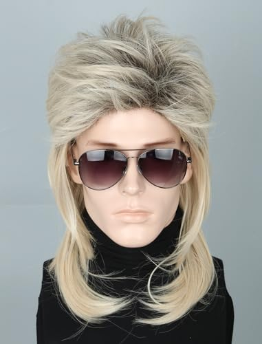 LeMarnia 80er Jahre Rocker Vokuhila Perücke für Männer Halloween Party Kostüm Perücken