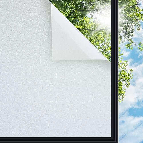 Windimiley Lámina protectora de privacidad para ventanas, opaca, autoadhesiva, 44,5 x 1000 cm, lámina de vidrio esmerilado con anti-UV, estática, sin pegamento, lámina de privacidad para interior,