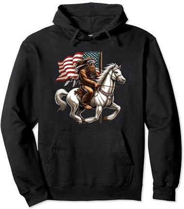 Lustiges Bigfoot Sasquatch USA-Flagge Vokuhila Bandana Reiten Pullover Hoodie