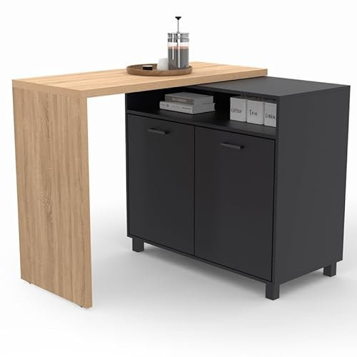 IDMarket - Drehbare Insel CINA Barschrank 2-in-1 Buche Nachbildung und Schwarz