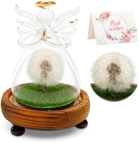 Yuragim Wunscherfüller Pusteblume, Echte Pusteblume im Glas Engel Figuren, Besondere Geschenkideen für Geburtstag, Hochzeit, Frauen Frau Mama Oma Freundin Schwester Mädchen