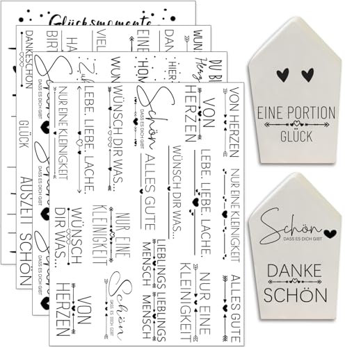 Hongma Rub On Sticker 19x14cm-Großformat Schöne Sprüche Transfers 4PCS für Raysin für Keraflott Möbel Glas Holz DIY Deko Rub On Folie Rubons Aufkleber