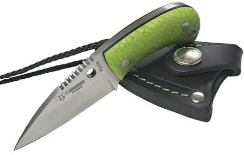 Cuchillo Cudeman 200-JV Modelo Yoda Mango en Juma Verde Hoja 6 cm. Acero Bohler y Funda de Cuero Negro