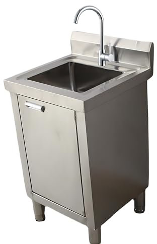 Edelstahl-Spülbecken mit Unterschrank, gewerbliches Ausgussbecken, Einzelbecken-Waschbecken für die Küche, integriertes Waschbecken mit Wasserhahn, großer Lagerschrank für die Garage(50*50*80cm/19.6*1