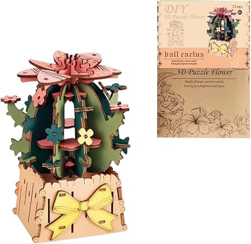 OBEST 3D Puzzle Bouquet, Holz DIY Kaktus Modell, Ewige Blumen, Wohndekoration, Geeignet für Kinder Puzzle Geschenk