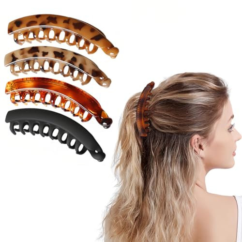 JEYORZY 4 Pièces Pinces à Cheveux Banane,Barrettes à cheveux pour femmes,pour queue de cheval,femmes pince à fermoirGrande pince banane pour cheveux épais