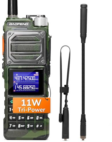 BAOFENG UV-25 Tri-Power Amateur - Radio de Mano (11 W, Radio de Larga Distancia, UHF VHF, FM Air, Receptor multibanda, batería de 5200 mAh, Carga Tipo C, Antena táctica de Cuello de Cisne y Antena de