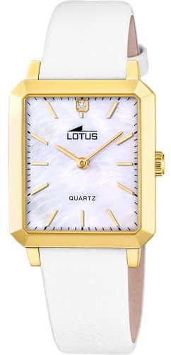 Lotus Uhr Für Damen 18988/1 Square Series Gold Edelstahl Case WeißLeder Band