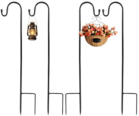 Garten Schäferhaken, 4 Stück 120 cm Laternenmast Hirtenstab Laternenmast, Hirtenbogen Haken, Gartenpfahl aus Metall, für Hängende Dekorationen im Freien, Pflanzenkörbe und Hochzeitsdekorationen