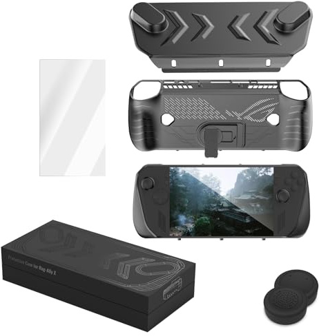 XBERSTAR Protective Case Face Cover Tempered Film Button Cover Kit for Asus Rog Ally X 2024 Handheld Game