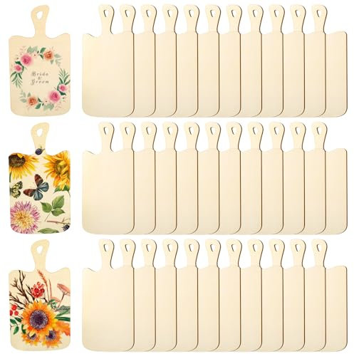 Lawei 36 mini taglieri in legno per artigianato, rettangolari non finiti in legno con manici, piccolo vassoio per salumi fai da te, decorazione natalizia per la casa, la cucina, 24 x 13 cm