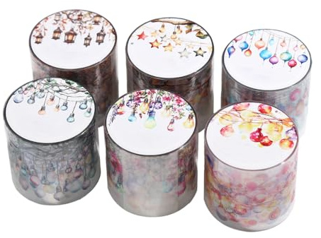 DONGKER Washi Tape Set, 6 Rollen PET Scrapbook Aufkleber, Bunte Lichterketten-Form Transparent Sticker für Scrapbooking, Fotoalbum, Journaling, Bullet Journals