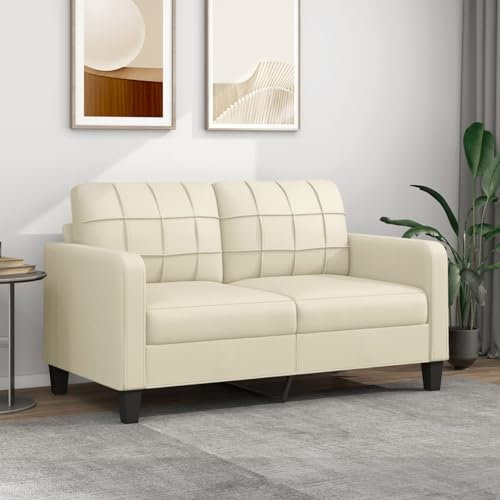 Sufrk 2-Sitzer-Sofa Creme 140 cm Kunstleder Sitzgarnitur Wohnzimmer KüChensofa 2-Sitzer