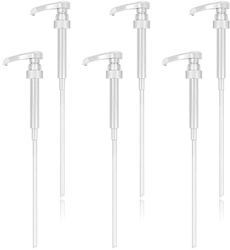 ZYEKIU 6 Pièces Pompe Sirop, Réutilisables Pompe Doseuse, Distributeur Sirop, Tête de Sirop Pompe de Rechange avec Tuyau, Pompe à Sirop Pompe Savon pour Cuisine Salle Bain (Blanc)