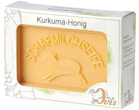 luterna Ovis Schafmilchseife Kurkuma-Honig, 100% Bio, für die tägliche Dusche, eckig, 100 g, verpackt