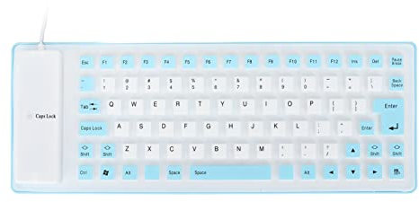 Teclado de Silicona, Teclado de Silicona Teclado Flexible Inalámbrico 85 Teclas Teclado de Silicona Plegable para PC (Blue)